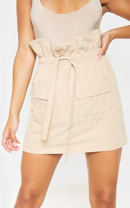 PrettyLittleThing Camel Faux Suede Paperbag Waist Mini Skirt