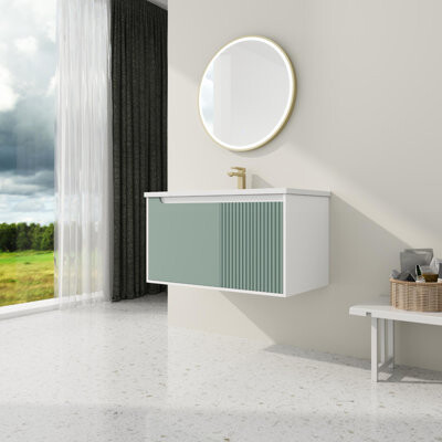 MINGT Minimalist Wall Mount Bathroom Vanity with Ceramic Sink