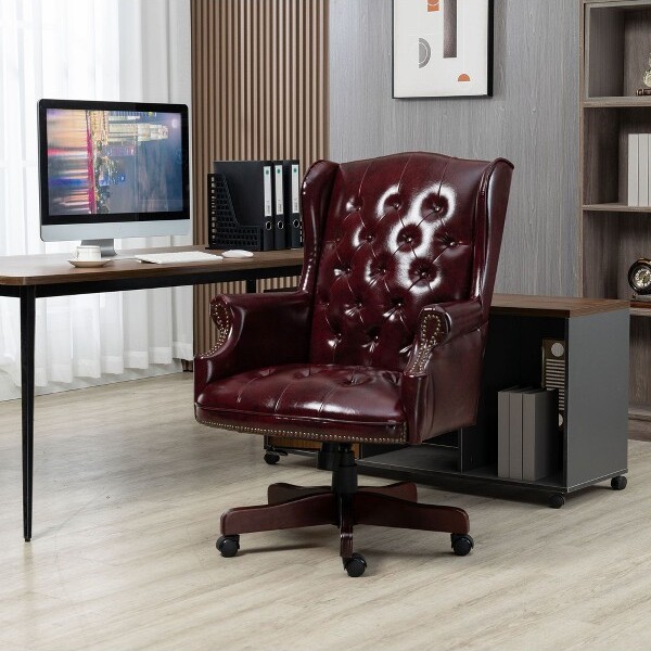 CAVINAS LLC CAVINASExecutiveOfficeChairHighBackRecliningDeskChairPUComputerChairwithThickPaddedSeatandBackrestforStudyHomeOfficeBurgundy