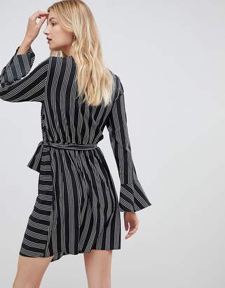 Vero Moda Tall striped wrap midi dress in black