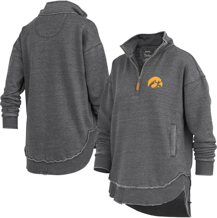 Pressbox Women's Black Iowa Hawkeyes Northfork Sojourn Poncho Quarter-Zip Sweatshirt