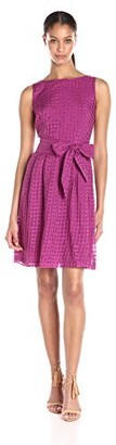 Anne Klein Women's Sheer Gingham Organza Fit and Flare Dress