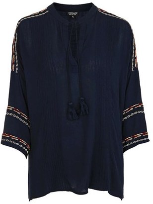 Topshop Women's Embroidered Long Sleeve Tunic