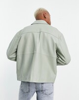 Thumbnail for your product : ASOS DESIGN oversized real leather shacket in sage green