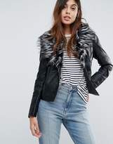 Thumbnail for your product : Brave Soul Betina Leather Look Jacket With Deep Faux Fur Collar
