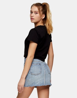 Topshop Petite denim mini skirt in mid blue wash - ShopStyle