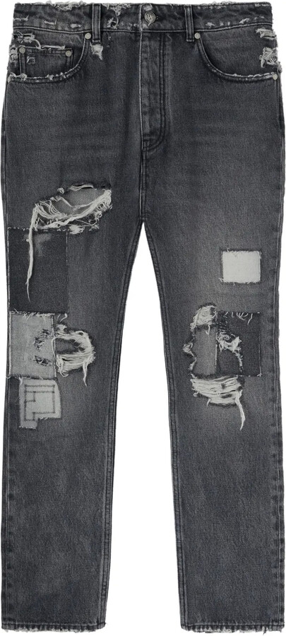 Distressed Straight-Leg Jeans