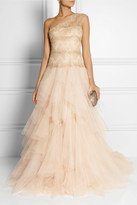 Thumbnail for your product : Marchesa One-shoulder embellished lace and tulle gown