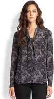 Thumbnail for your product : Equipment Penelope Python-Print Silk Tied-Neck Blouse
