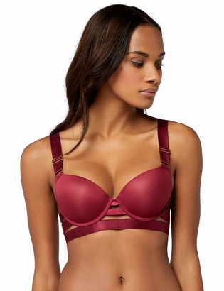Iris & Lilly Women's Padded Demi Cups and Push-up Bra red Rhododendren 34D