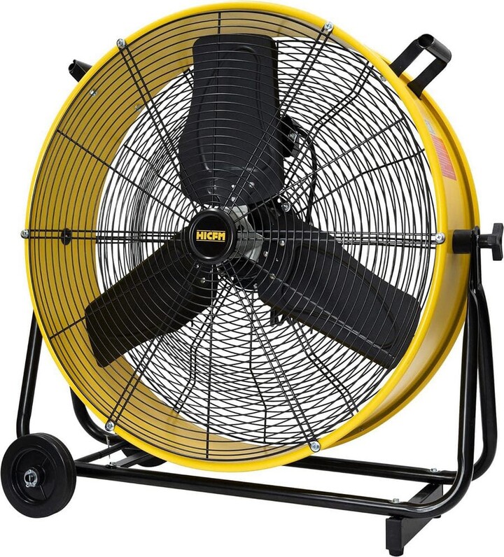 HICFM 24 in. 2-Speeds Enclosed Motor Drum Fan in Yellow 9200 CFM High Velocity 1/3HP Motor 180° Tilting