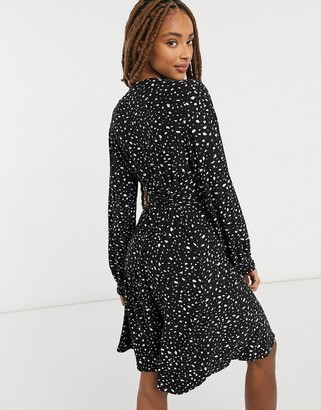 Qed London soft touch mini skater dress in black and white spot