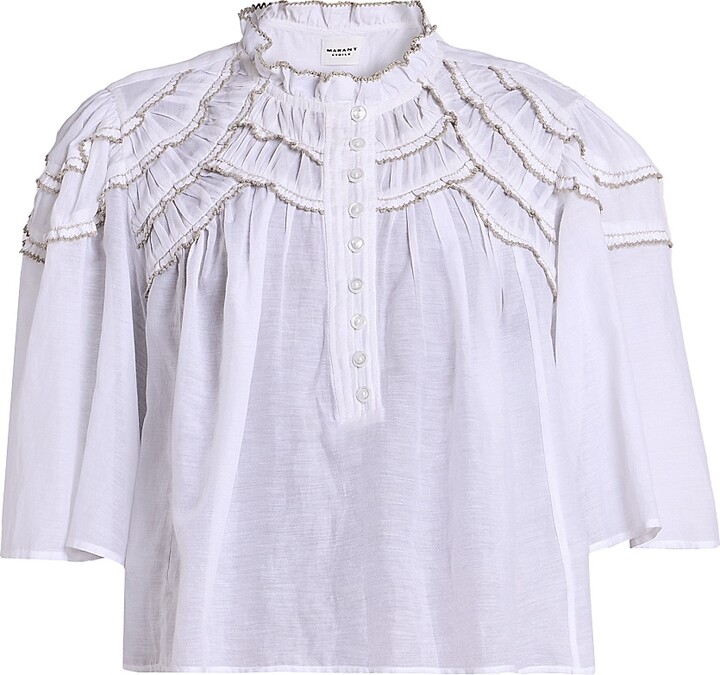 Etoile Isabel Marant Women's Carmen Cotton-Blend Ruffle Top - White - Size 4