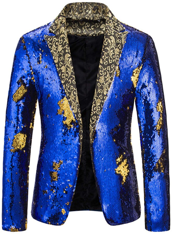 qishi Two-Tone Sequined Suit Host Jacket Suit Blue - ShopStyle