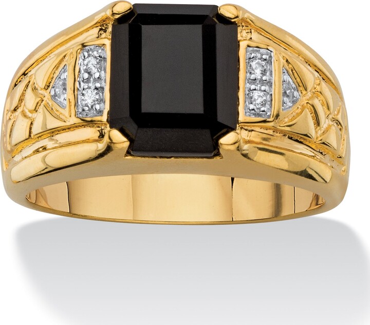 PalmBeach Jewelry Men's Genuine Emerald-Cut Black Onyx and Diamond Accent 18k Gold-Plated Ring