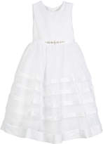 Thumbnail for your product : Joan Calabrese Solid Satin Dress w/ Tulle Striped Skirt, Size 5-14
