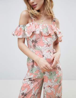 Glamorous Petite Jumpsuit With Ruffle Layer In Floral