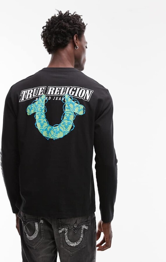 True Religion puff print logo back long sleeve T-shirt in black