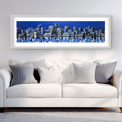 Lark Manor City in Blue - Contemporary Framed Matted Print for Decor