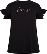 Thumbnail for your product : New Look Curves Ruffle Honey Slogan T-Shirt