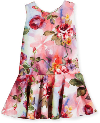 Helena Sleeveless Floral Jacquard Flounce Dress, Multicolor, Size 2-6