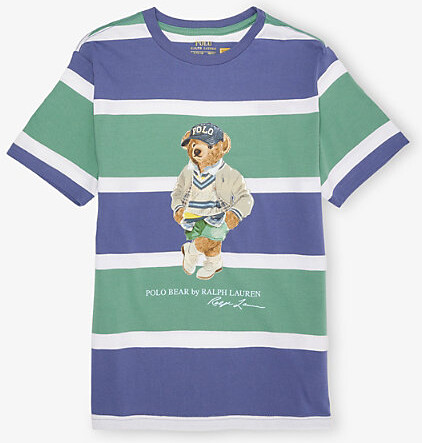 Polo Ralph Lauren Pf25 Green Bear Bear Striped Cotton-Jersey T-Shirt 6-14 Years L