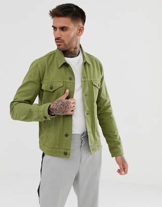 ASOS Design DESIGN denim jacket in light khaki-Green