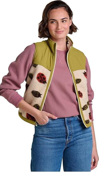 Toad&Co Sespe Sherpa Vest Women's Clothing Barley Ladybugs : SM, Wool/Polyester/Nylon