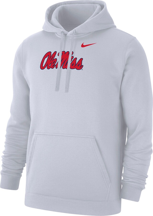 Nike Men's Ole Miss Rebels White Wordmark Pullover Hoodie, Small