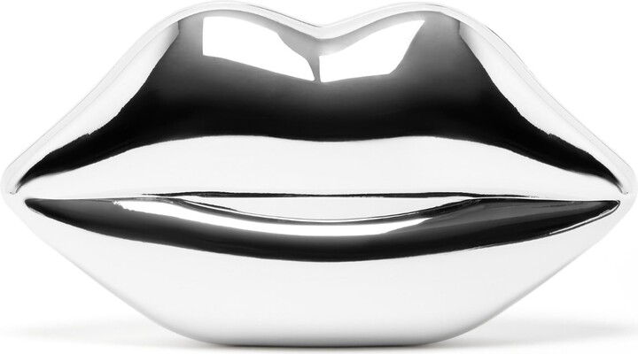 Lulu Guinness Silver Lips Medium Clutch Bag