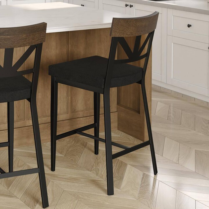 Amisco Clark 27 in. Charcoal Grey Boucle Polyester / Black Metal High Back Counter Stool