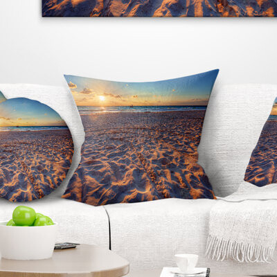 Design Art Trodden Sandy Beach at Sunset - Sea & Shore Printed Pillow