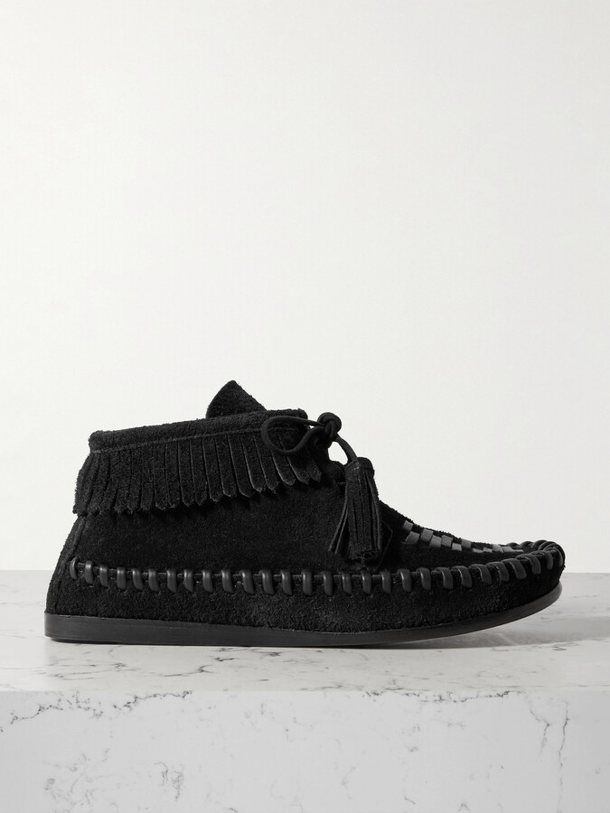 Isabel Marant Felsa Fringed Tasseled Leather-trimmed Suede Ankle Boots - Black