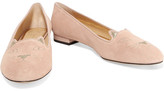 Thumbnail for your product : Charlotte Olympia Kitty Embellished Suede Ballet Flats