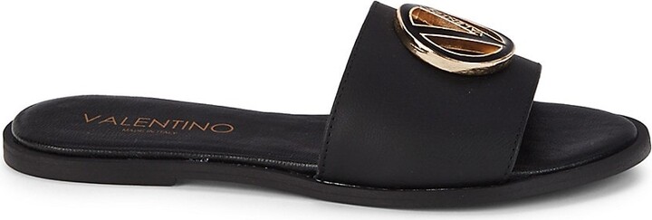Valentino by Mario Valentino Logo Leather Flat Sandals - ShopStyle