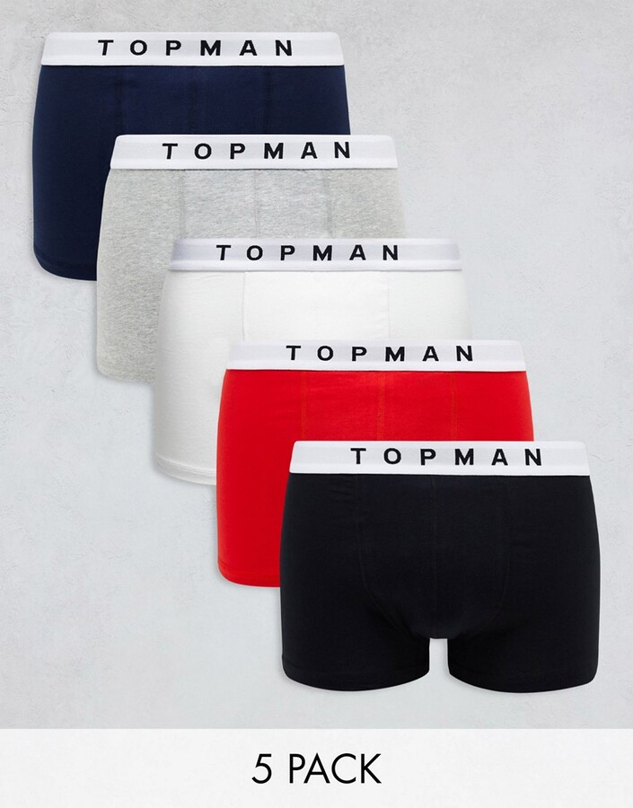 Topman 5 pack trunks in black, gray heather, navy, white and red -  ShopStyle Boxers