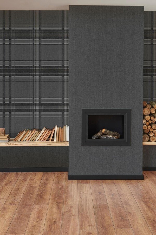 Superfresco Rhea Plaid Checkered Charcoal Grey Wallpaper ShopStyle