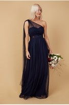 Thumbnail for your product : Little Mistress Bridesmaid Karter Navy Bow Detail One-Shoulder Maxi Dress