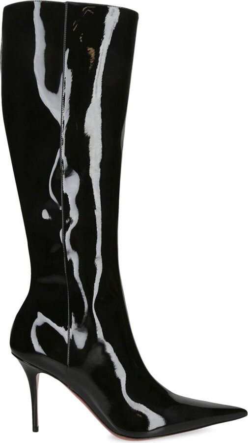 Amina Muaddi Patent Leather Barbara Boots 90