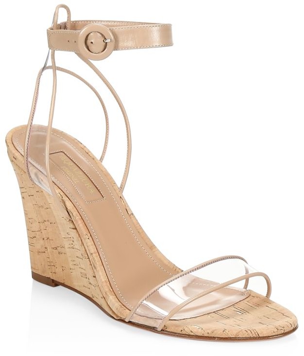 clear strap cork wedges