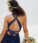 Thumbnail for your product : TFNC Tall Pleated Maxi Bridesmaid Dress with Cross Back and Bow Detail