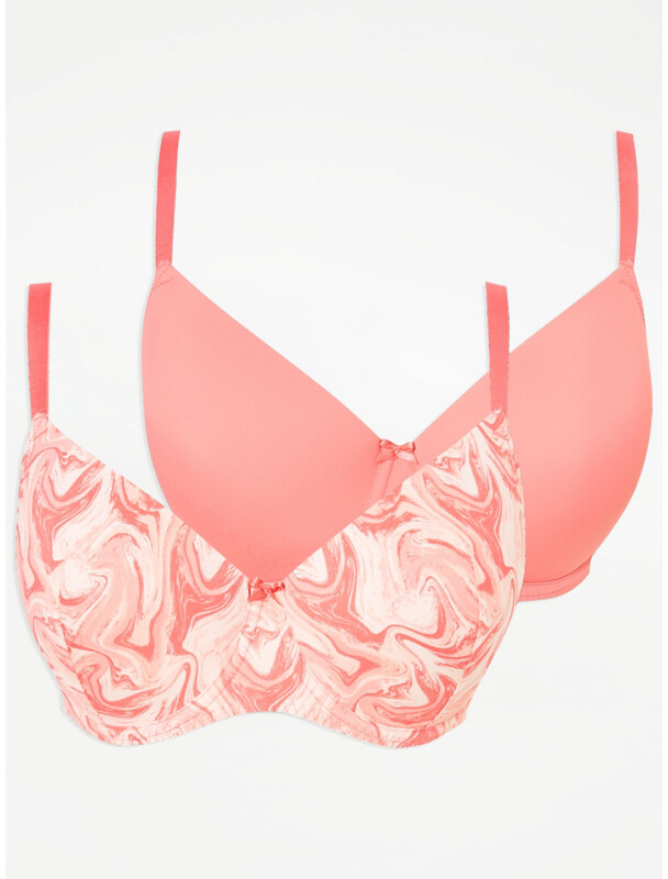 George Pink Marble Print Padded T-Shirt Bras 2 Pack - Coral - ShopStyle