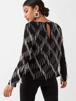Thumbnail for your product : River Island Tassel Detail Sequin Top - Black