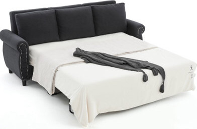 Wildon Home 86.5'' Wide 3 Seater Modern Linen Sleeper Bed Pull Out Couch In Dark Gray, Ideal For Small Living Spaces, Frame With Solid Wood And Iron, Memory Foam