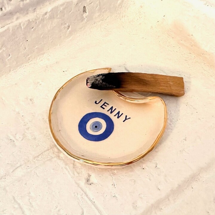 Personalized Evil Eye Palo Santo Holder Handmade Ceramic Smudge Bowl