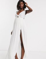 Thumbnail for your product : ASOS Maternity DESIGN MATERNITY tie back beach maxi dress with twist front detail in white
