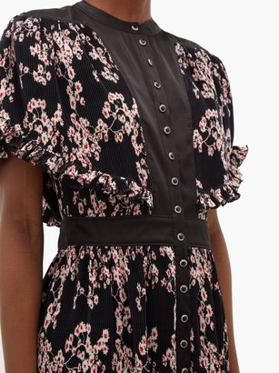 Paco Rabanne Floral-print Plisse Midi Dress - Black Multi