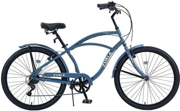 Zeus & Ruta 26 in. 7-Speed Blue Women and Men Beach Cruiser Bike