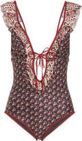 Thumbnail for your product : Zimmermann Jaya Frill Tie Front Swimsuit
