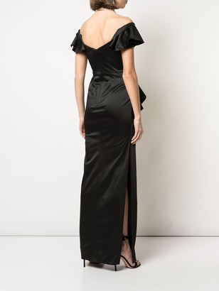 Marchesa Notte Off-The-Shoulder Fitted Gown
